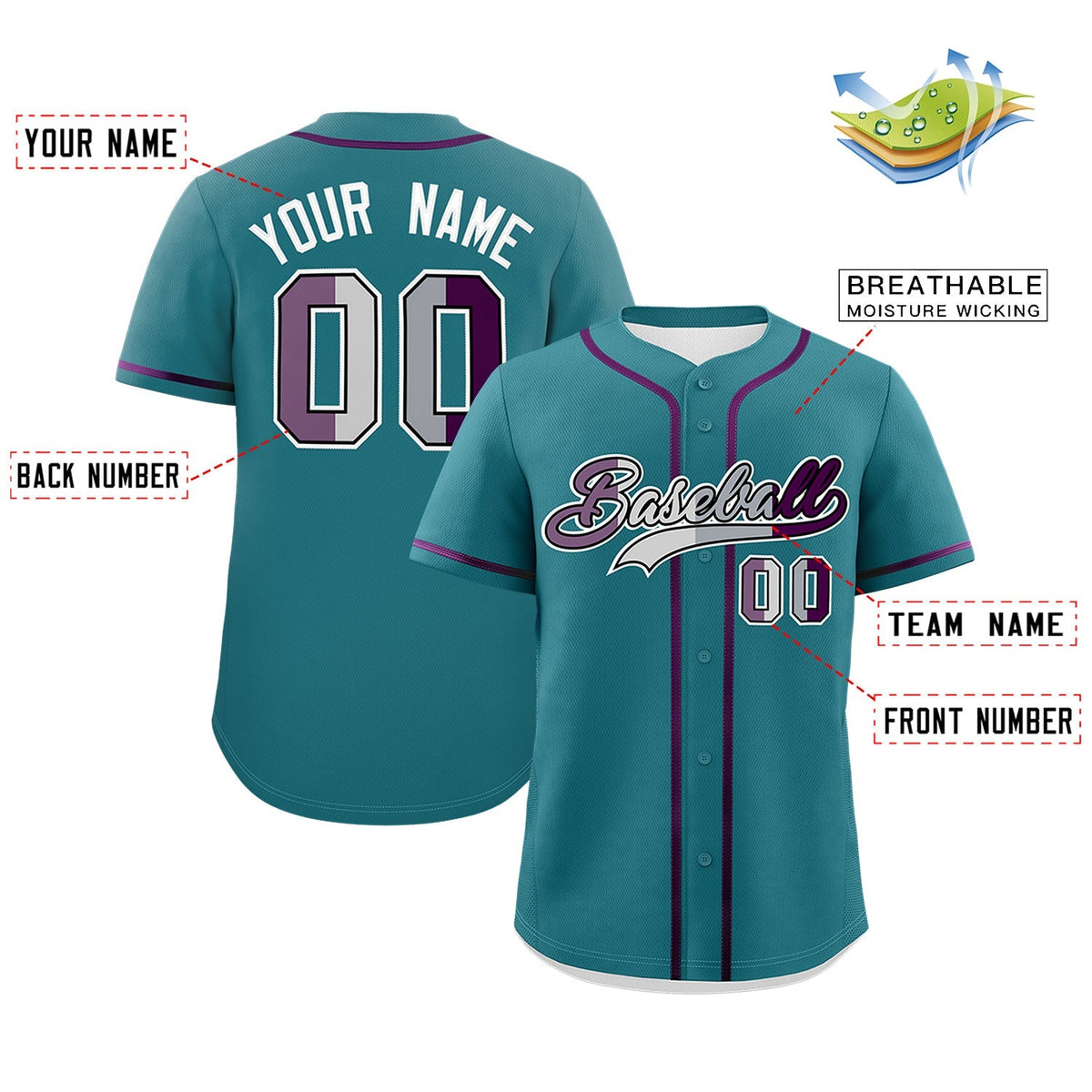 Custom Teal Purple Genderless For Pride Month Classic Style Baseball Jersey| KXKSHOP