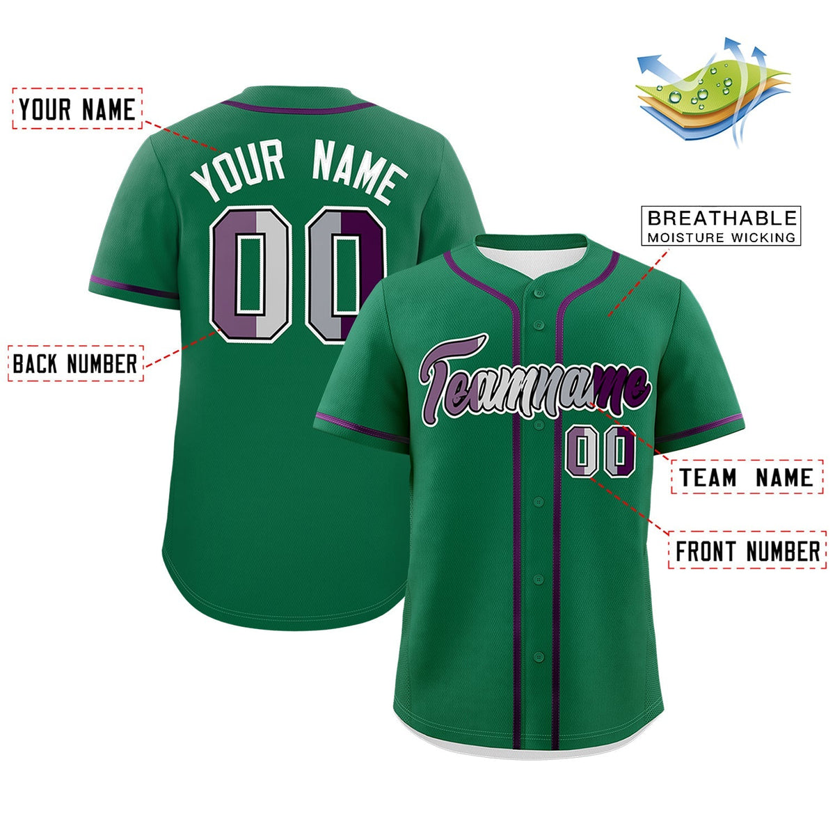Custom Kelly Green Purple Genderless For Pride Month Classic Style Baseball Jersey| KXKSHOP