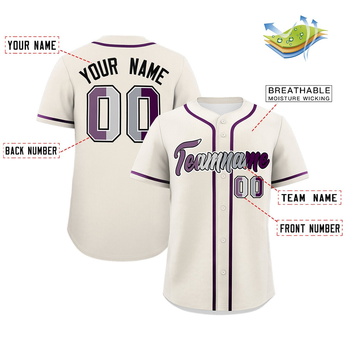 Custom Cream Purple Genderless For Pride Month Classic Style Baseball Jersey| KXKSHOP