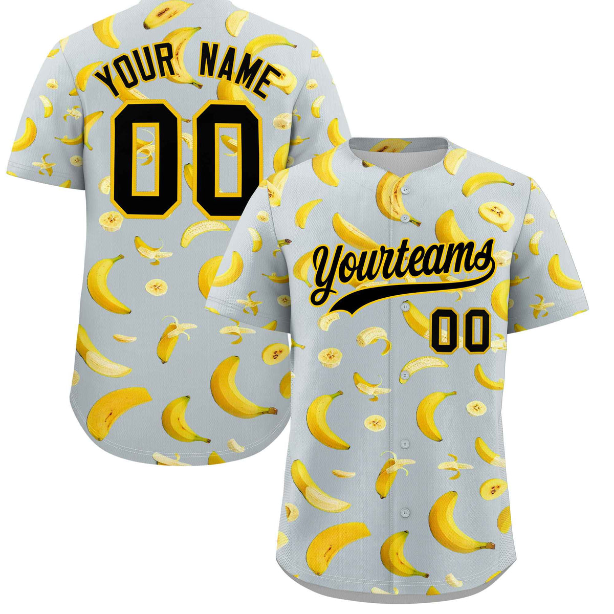 Custom Silver Banana Graffiti Pattern Fashion Authentic Baseball Jersey | Graffiti Pattern | Embroidery&amp;Dye-sublimation printing | KXKSHOP