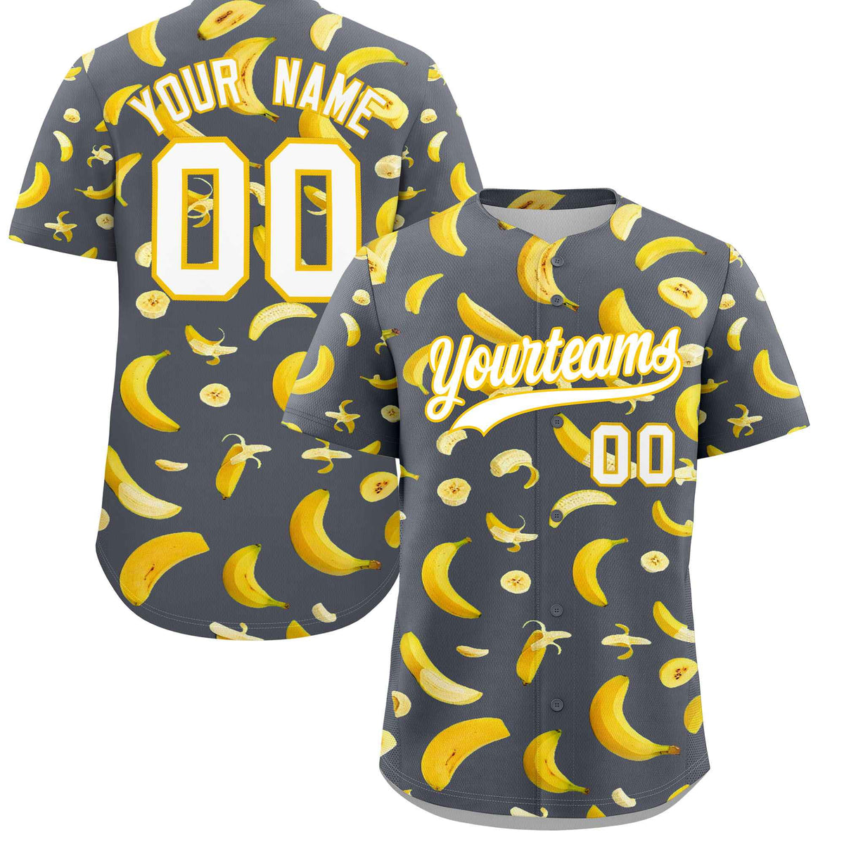 Custom Gray Banana Graffiti Pattern Fashion Authentic Baseball Jersey | Graffiti Pattern | Embroidery&amp;Dye-sublimation printing | KXKSHOP