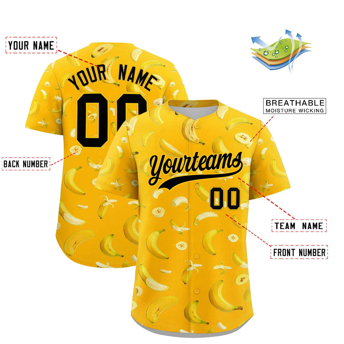 Custom Yellow Banana Graffiti Pattern Fashion Authentic Baseball Jersey | Graffiti Pattern | Embroidery&amp;Dye-sublimation printing | KXKSHOP
