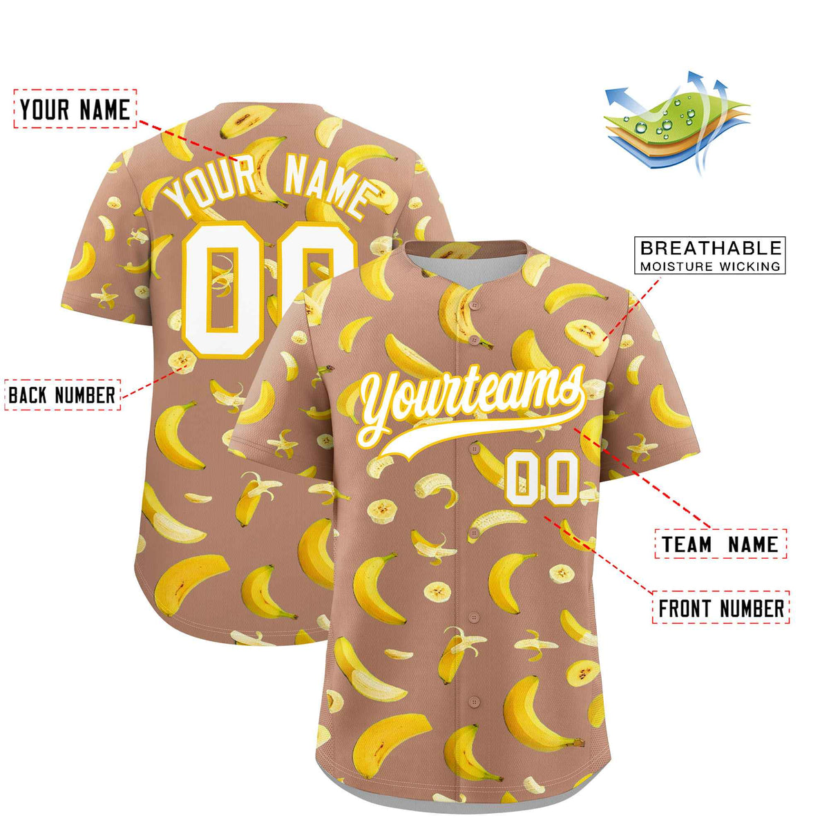 Custom Coffee Banana Graffiti Pattern Fashion Authentic Baseball Jersey | Graffiti Pattern | Embroidery&amp;Dye-sublimation printing | KXKSHOP
