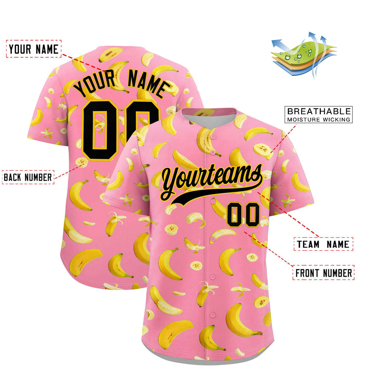 Custom Light Pink Banana Graffiti Pattern Fashion Authentic Baseball Jersey | Graffiti Pattern | Embroidery&amp;Dye-sublimation printing | KXKSHOP