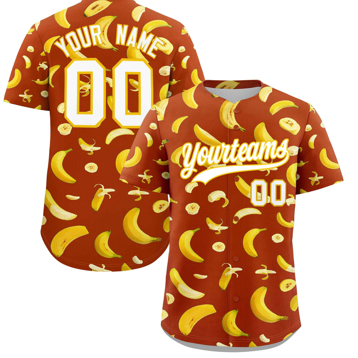 Custom Dark Orange Banana Graffiti Pattern Fashion Authentic Baseball Jersey | Graffiti Pattern | Embroidery&amp;Dye-sublimation printing | KXKSHOP