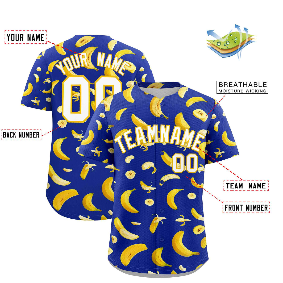 Custom Royal Blue Banana Graffiti Pattern Fashion Authentic Baseball Jersey | Graffiti Pattern | Embroidery&amp;Dye-sublimation printing | KXKSHOP