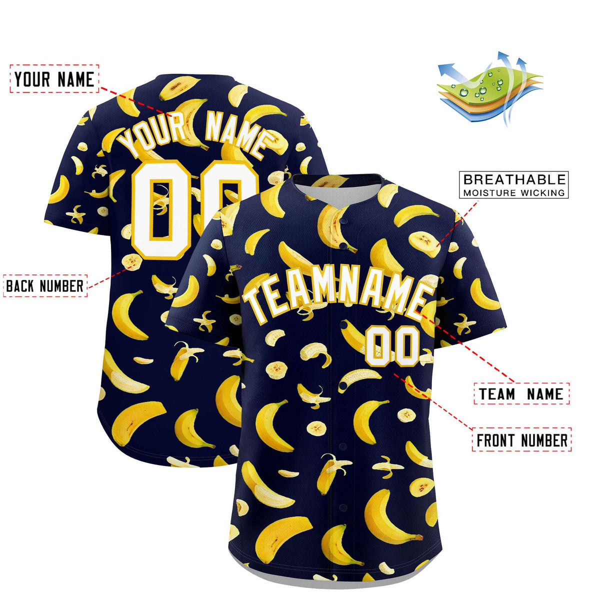 Custom Navy Banana Graffiti Pattern Fashion Authentic Baseball Jersey | Graffiti Pattern | Embroidery&amp;Dye-sublimation printing | KXKSHOP