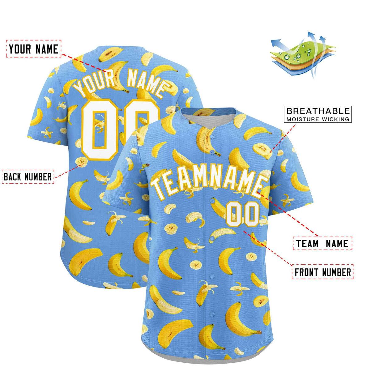 Custom Light Blue Banana Graffiti Pattern Fashion Authentic Baseball Jersey | Graffiti Pattern | Embroidery&amp;Dye-sublimation printing | KXKSHOP