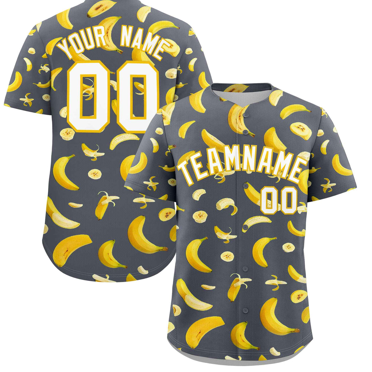 Custom Gray Banana Graffiti Pattern Fashion Authentic Baseball Jersey | Graffiti Pattern | Embroidery&amp;Dye-sublimation printing | KXKSHOP