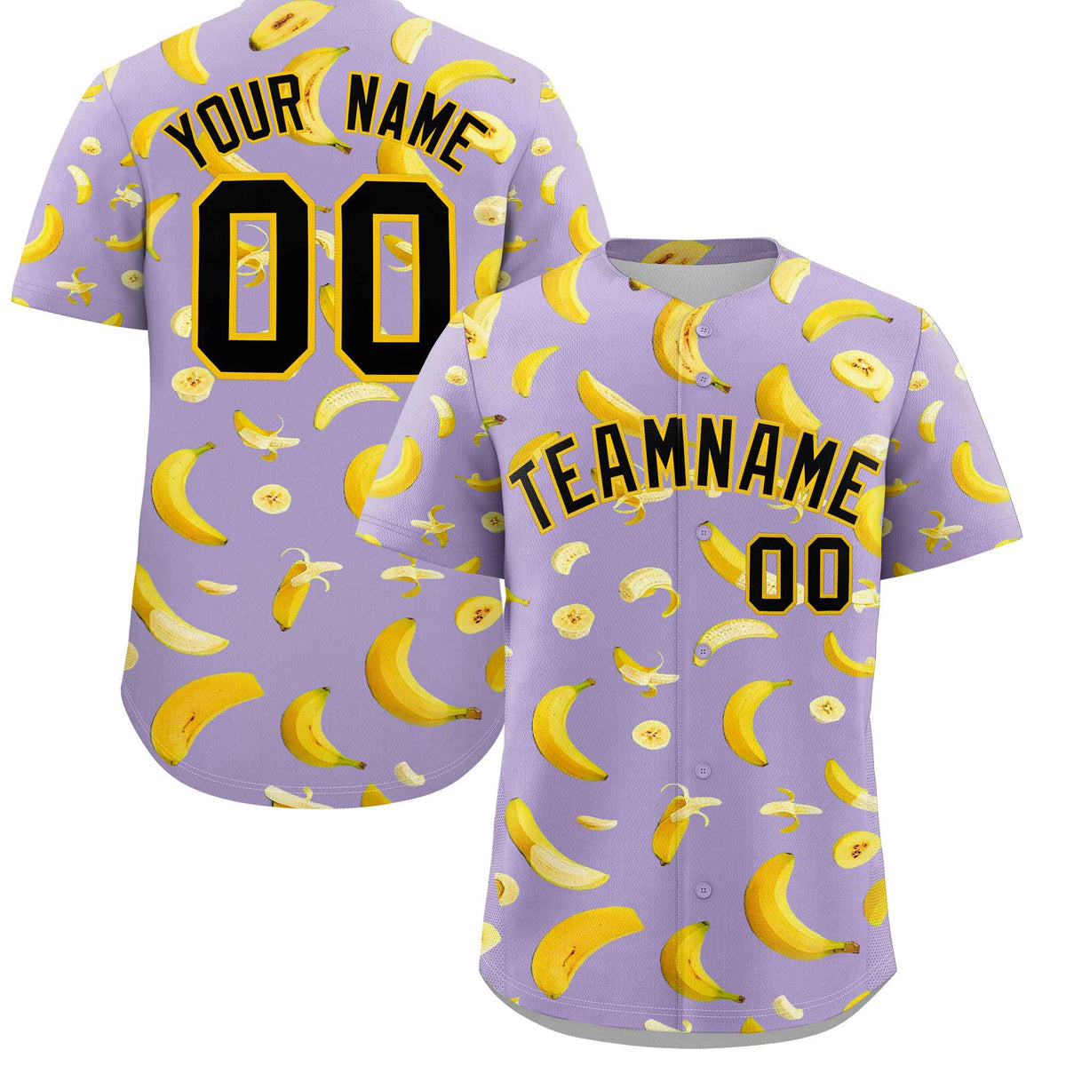 Custom Light Purple Banana Graffiti Pattern Fashion Authentic Baseball Jersey | Graffiti Pattern | Embroidery&amp;Dye-sublimation printing | KXKSHOP