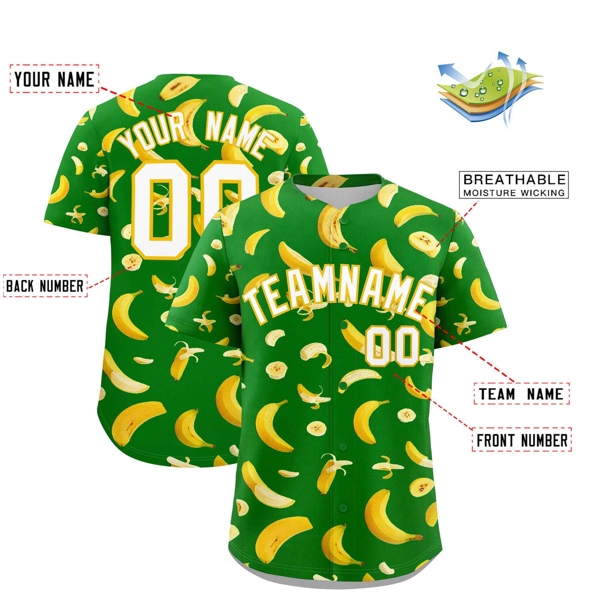 Custom Kelly Green-02 Banana Graffiti Pattern Fashion Authentic Baseball Jersey | Graffiti Pattern | Embroidery&amp;Dye-sublimation printing | KXKSHOP