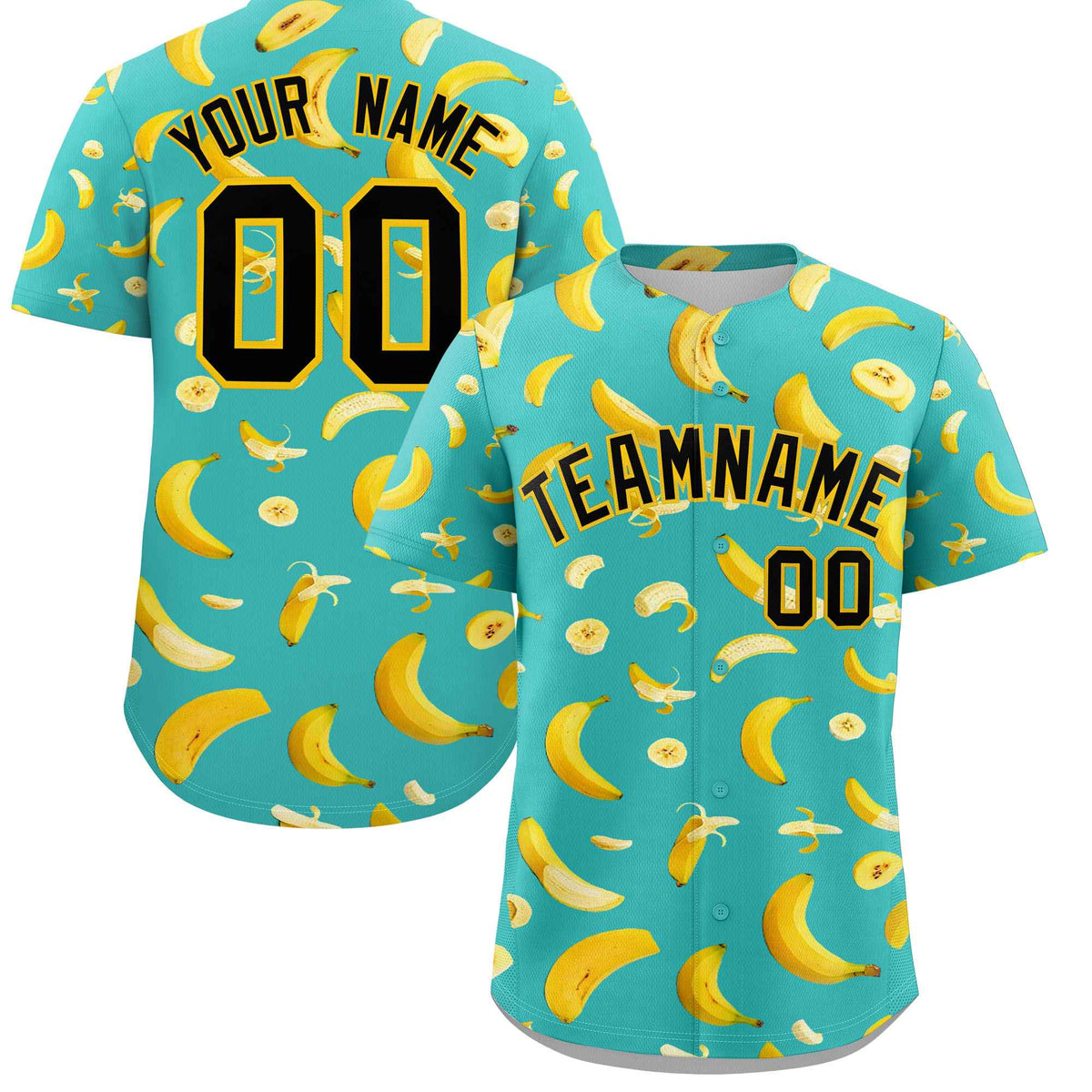 Custom Teal Banana Graffiti Pattern Fashion Authentic Baseball Jersey | Graffiti Pattern | Embroidery&amp;Dye-sublimation printing | KXKSHOP
