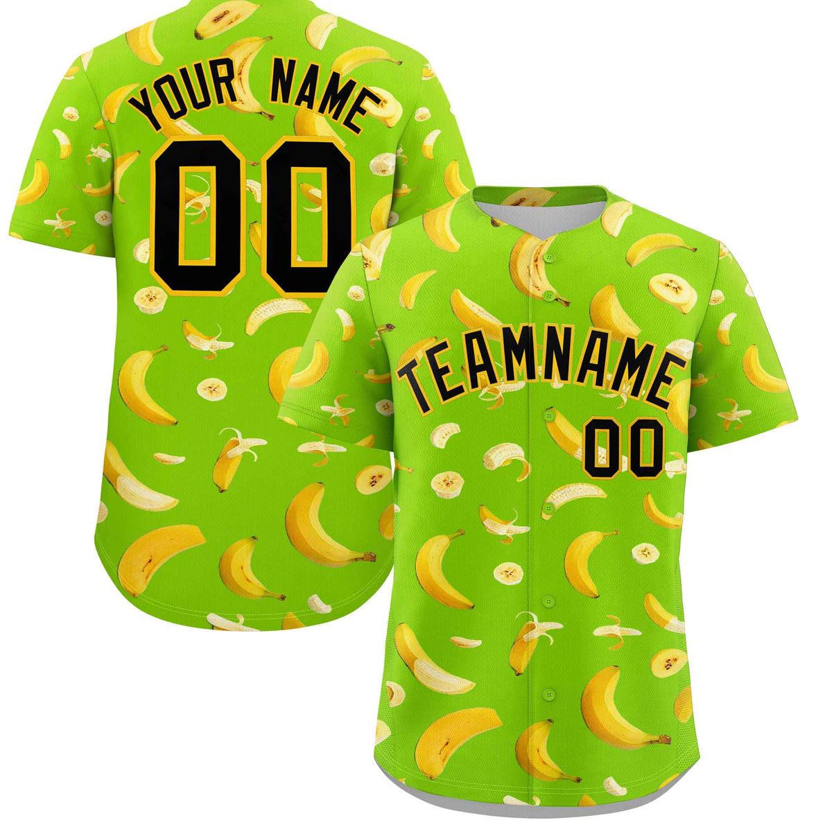 Custom Neon Green Banana Graffiti Pattern Fashion Authentic Baseball Jersey | Graffiti Pattern | Embroidery&amp;Dye-sublimation printing | KXKSHOP