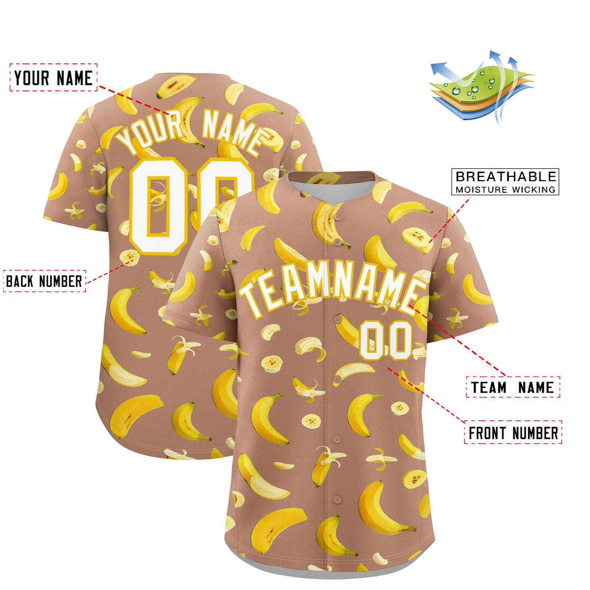 Custom Coffee Banana Graffiti Pattern Fashion Authentic Baseball Jersey | Graffiti Pattern | Embroidery&amp;Dye-sublimation printing | KXKSHOP