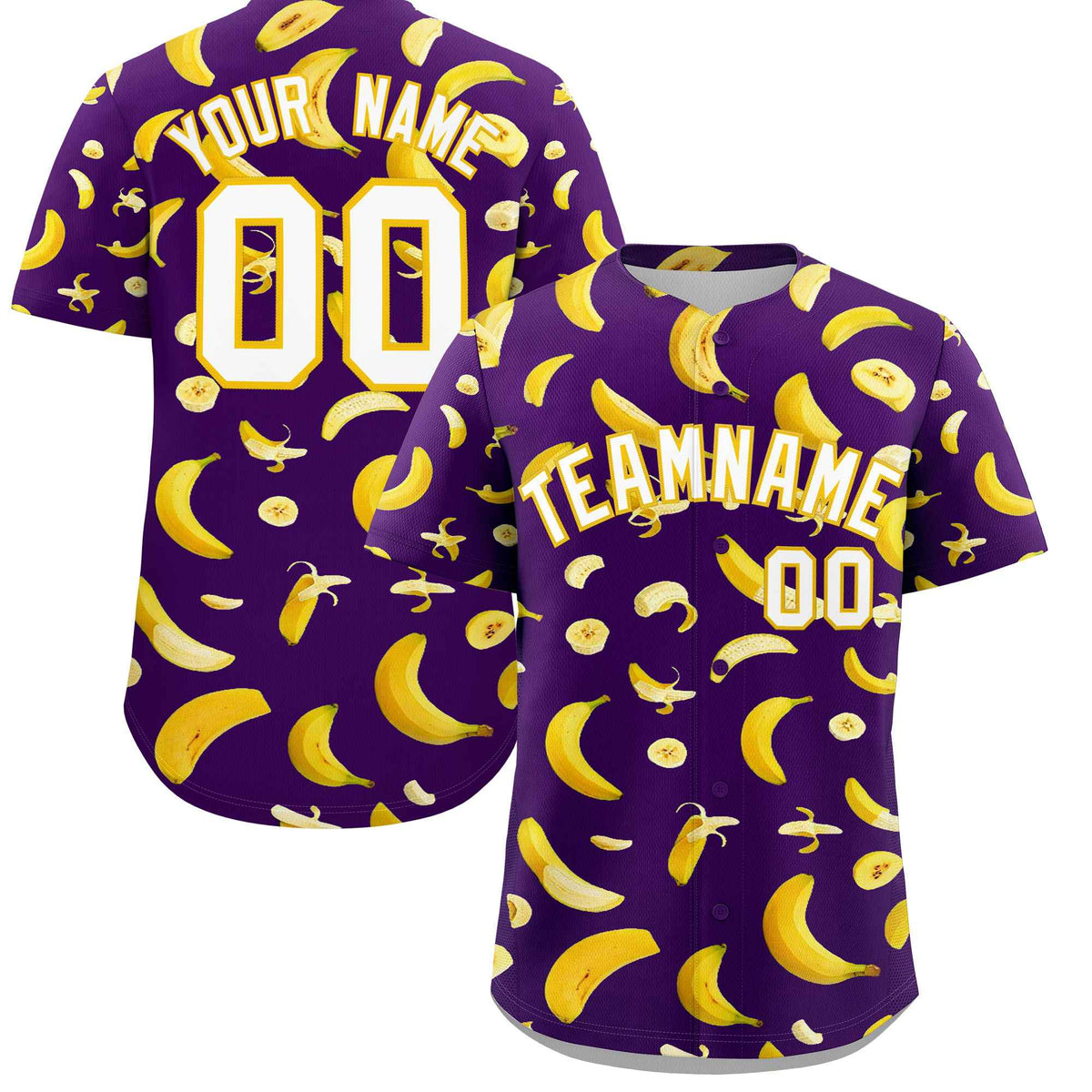Custom Purple-02 Banana Graffiti Pattern Fashion Authentic Baseball Jersey | Graffiti Pattern | Embroidery&amp;Dye-sublimation printing | KXKSHOP