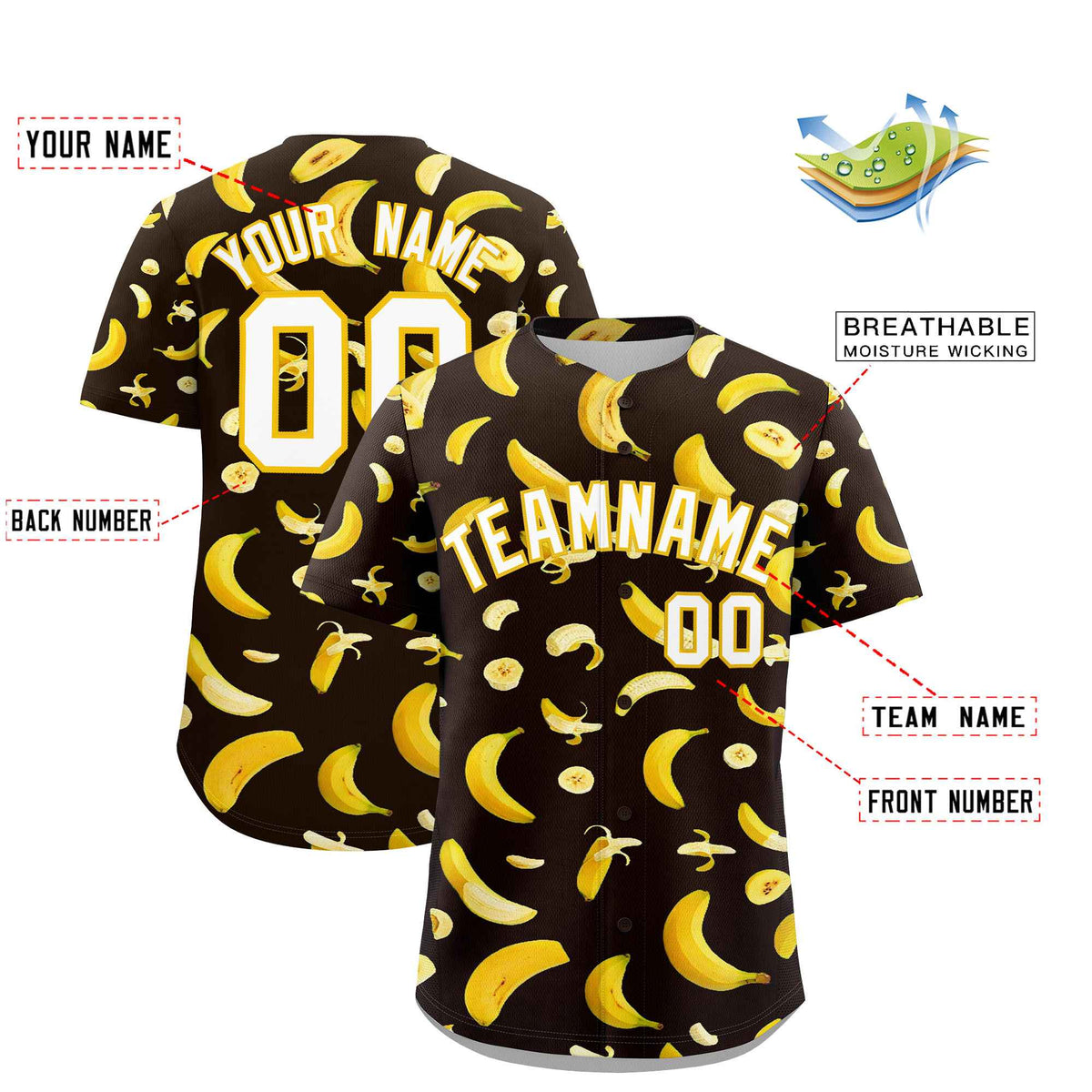 Custom Brown Banana Graffiti Pattern Fashion Authentic Baseball Jersey | Graffiti Pattern | Embroidery&amp;Dye-sublimation printing | KXKSHOP