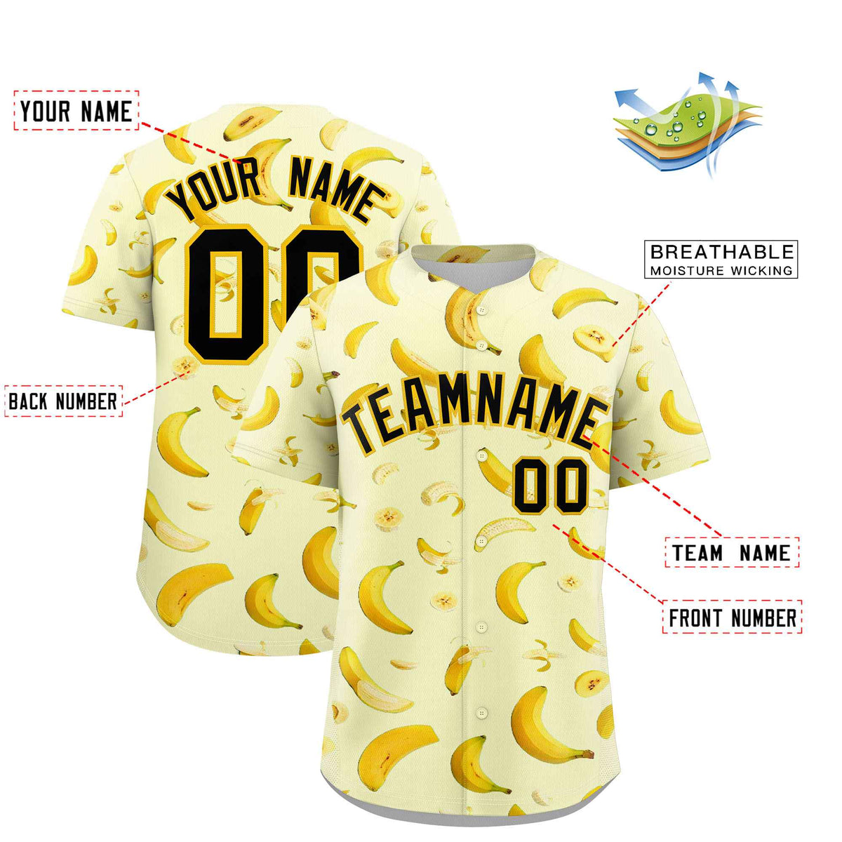 Custom Cream Banana Graffiti Pattern Fashion Authentic Baseball Jersey | Graffiti Pattern | Embroidery&amp;Dye-sublimation printing | KXKSHOP