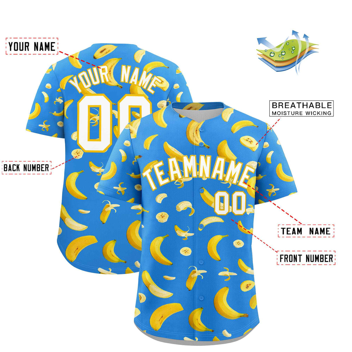 Custom Light Blue Banana Graffiti Pattern Fashion Authentic Baseball Jersey | Graffiti Pattern | Embroidery&amp;Dye-sublimation printing | KXKSHOP