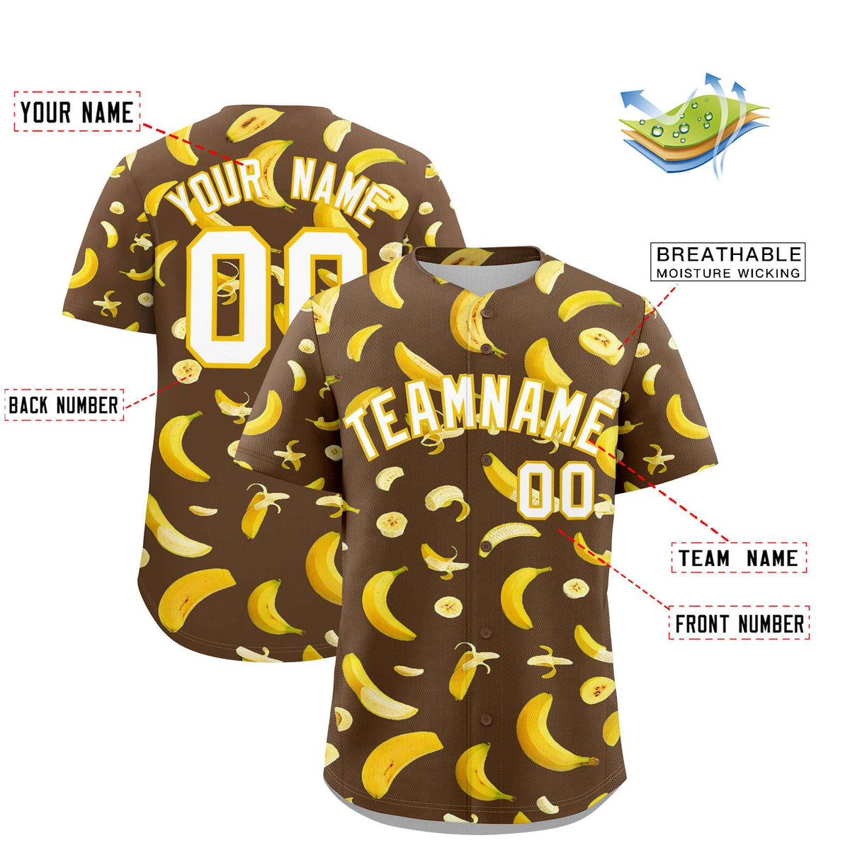 Custom Light Brown Banana Graffiti Pattern Fashion Authentic Baseball Jersey | Graffiti Pattern | Embroidery&Dye-sublimation printing | KXKSHOP
