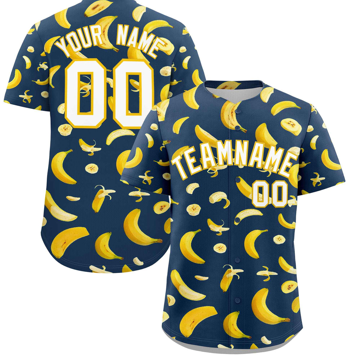 Custom Midnight Blue Banana Graffiti Pattern Fashion Authentic Baseball Jersey | Graffiti Pattern | Embroidery&amp;Dye-sublimation printing | KXKSHOP