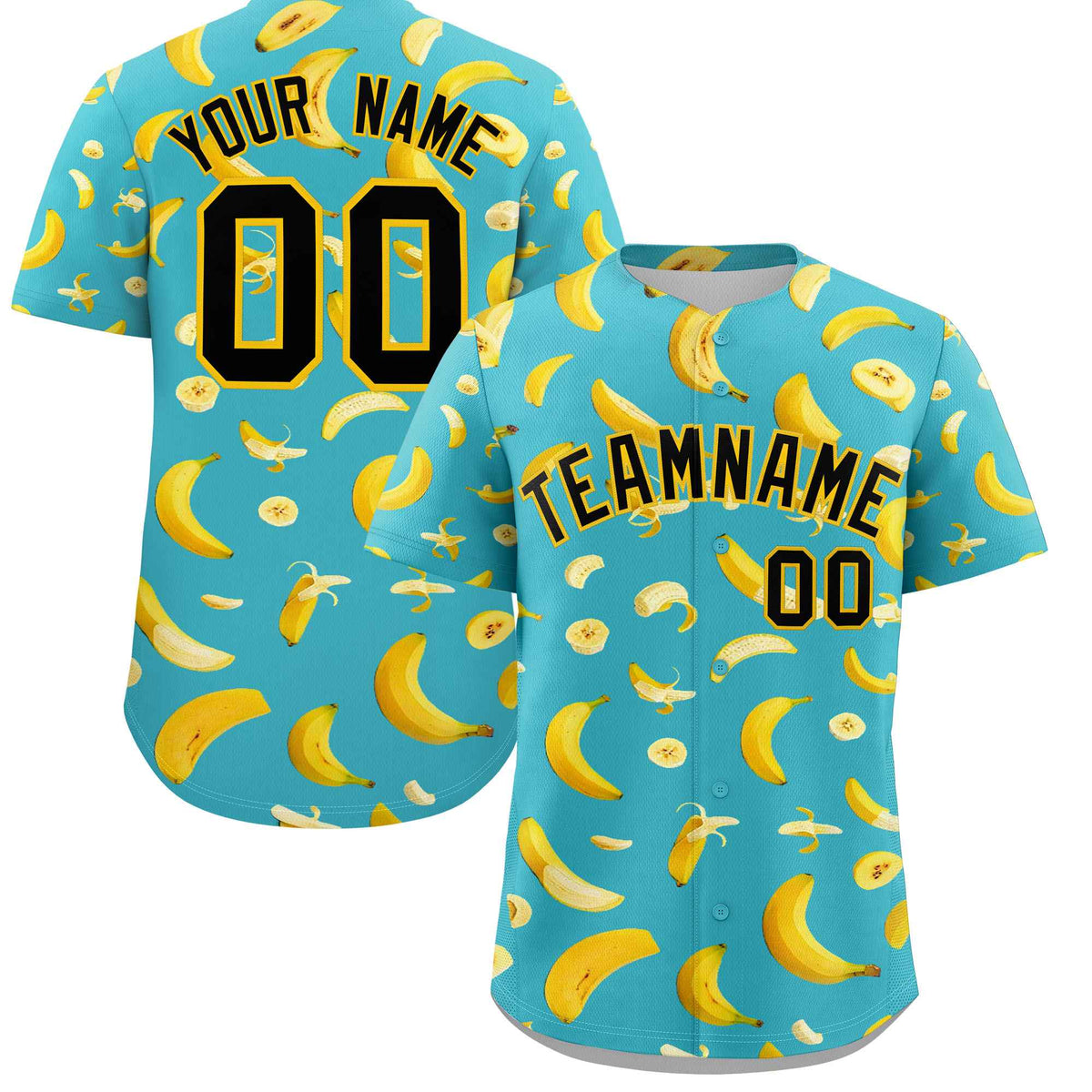 Custom Teal Banana Graffiti Pattern Fashion Authentic Baseball Jersey | Graffiti Pattern | Embroidery&amp;Dye-sublimation printing | KXKSHOP