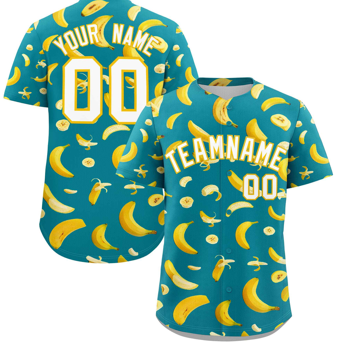 Custom Aqua Banana Graffiti Pattern Fashion Authentic Baseball Jersey | Graffiti Pattern | Embroidery&amp;Dye-sublimation printing | KXKSHOP