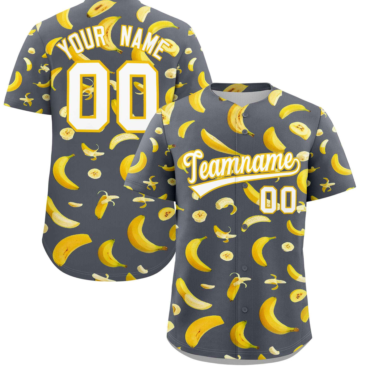 Custom Gray Banana Graffiti Pattern Fashion Authentic Baseball Jersey | Graffiti Pattern | Embroidery&amp;Dye-sublimation printing | KXKSHOP