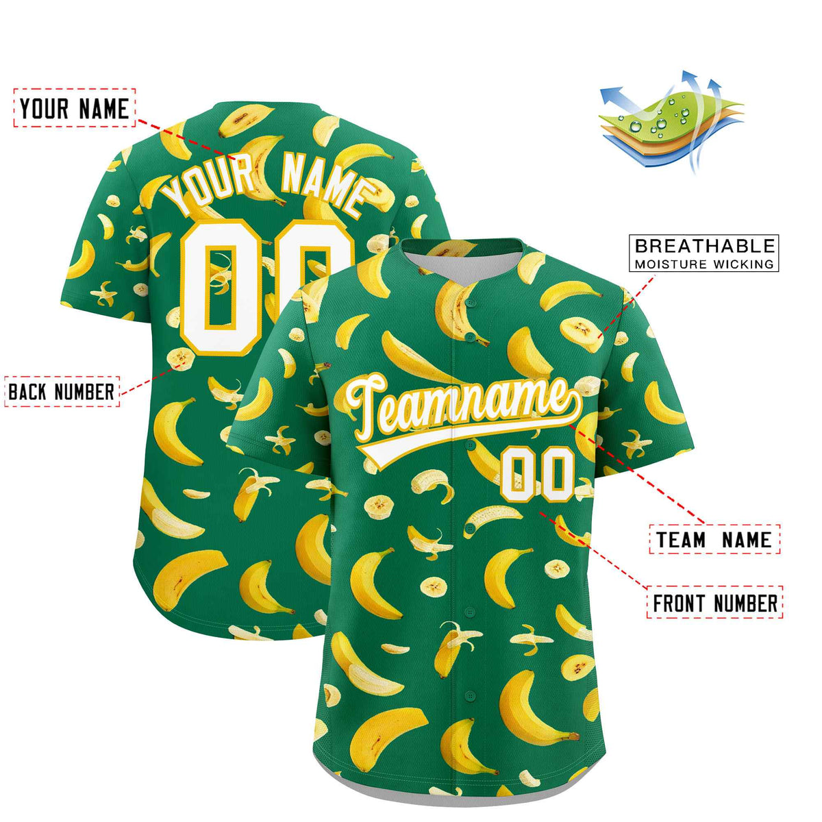 Custom Kelly Green Banana Graffiti Pattern Fashion Authentic Baseball Jersey | Graffiti Pattern | Embroidery&amp;Dye-sublimation printing | KXKSHOP