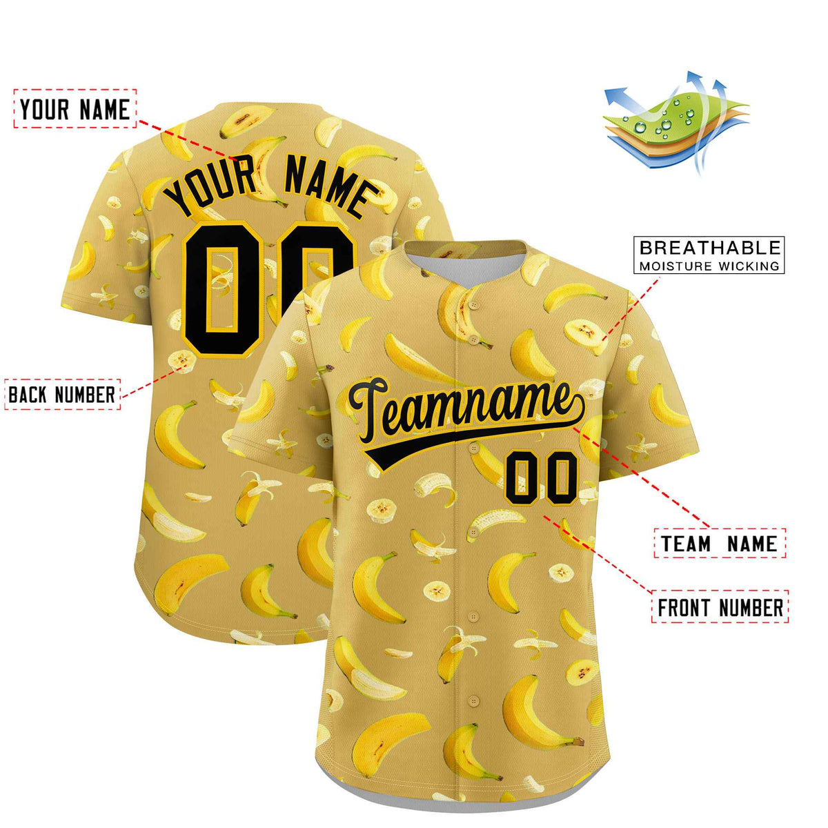 Custom Old Gold Banana Graffiti Pattern Fashion Authentic Baseball Jersey | Graffiti Pattern | Embroidery&amp;Dye-sublimation printing | KXKSHOP