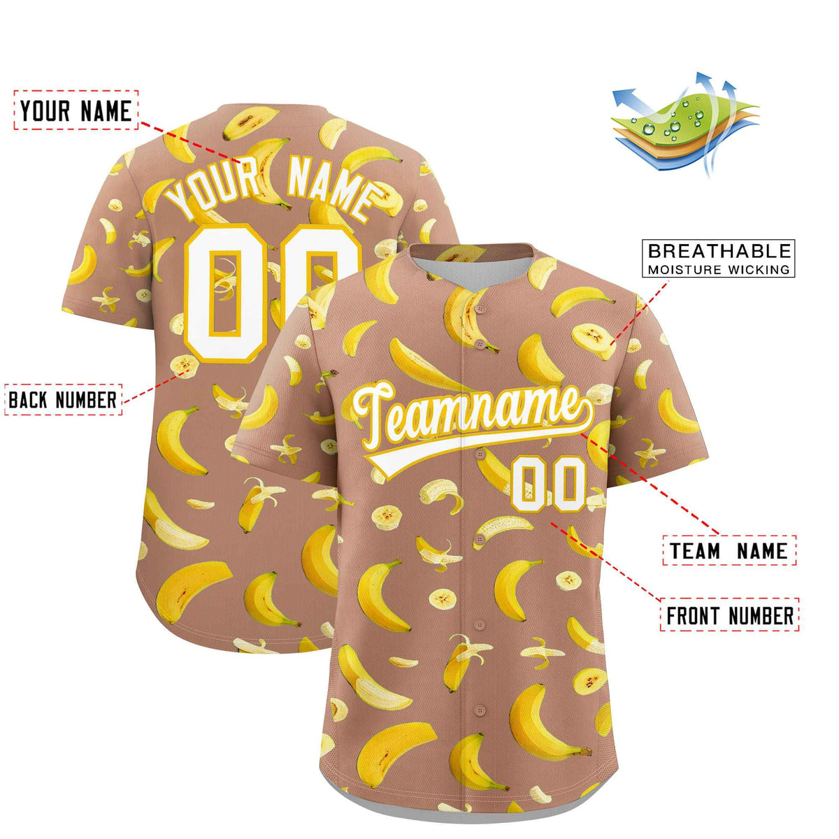 Custom Coffee Banana Graffiti Pattern Fashion Authentic Baseball Jersey | Graffiti Pattern | Embroidery&amp;Dye-sublimation printing | KXKSHOP