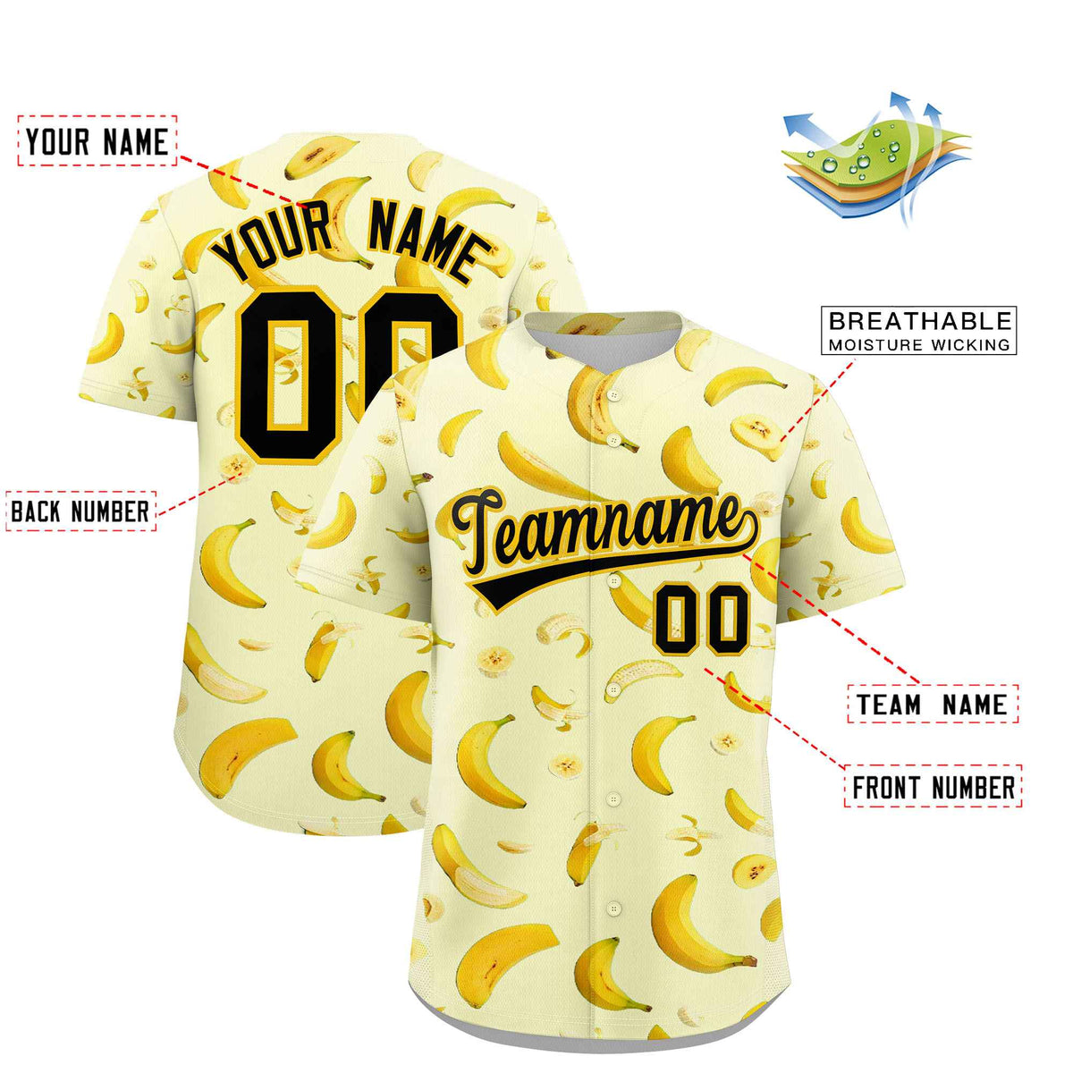 Custom Cream Banana Graffiti Pattern Fashion Authentic Baseball Jersey | Graffiti Pattern | Embroidery&amp;Dye-sublimation printing | KXKSHOP