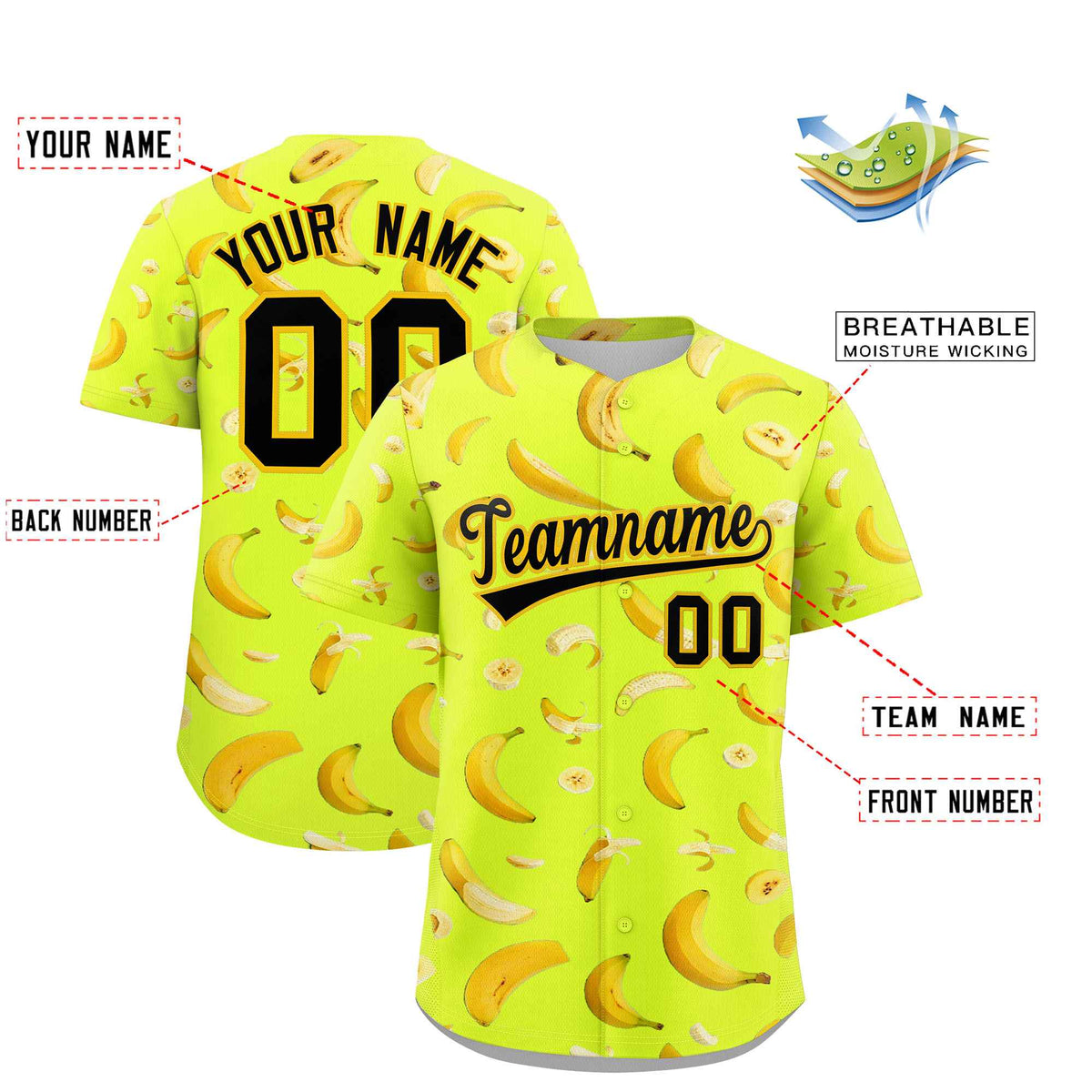 Custom Fluorescent Green Banana Graffiti Pattern Fashion Authentic Baseball Jersey | Graffiti Pattern | Embroidery&amp;Dye-sublimation printing | KXKSHOP