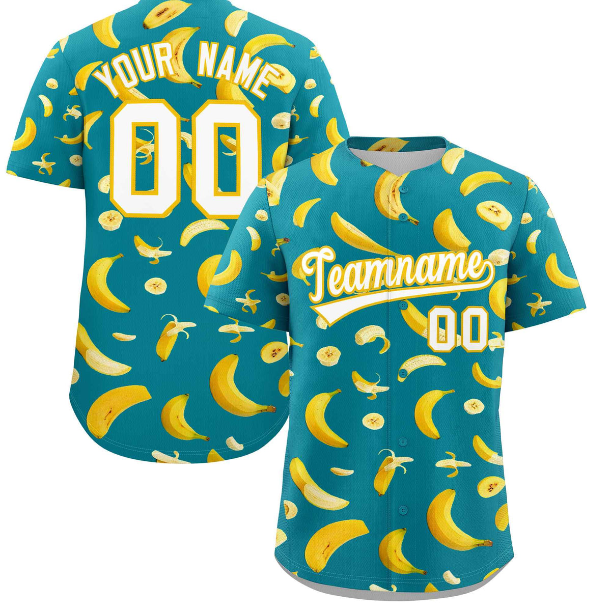 Custom Aqua Banana Graffiti Pattern Fashion Authentic Baseball Jersey | Graffiti Pattern | Embroidery&amp;Dye-sublimation printing | KXKSHOP