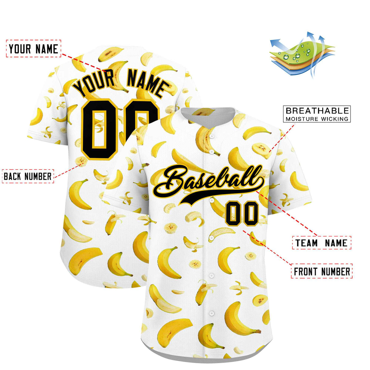 Custom White Banana Graffiti Pattern Fashion Authentic Baseball Jersey | Graffiti Pattern | Embroidery&amp;Dye-sublimation printing | KXKSHOP