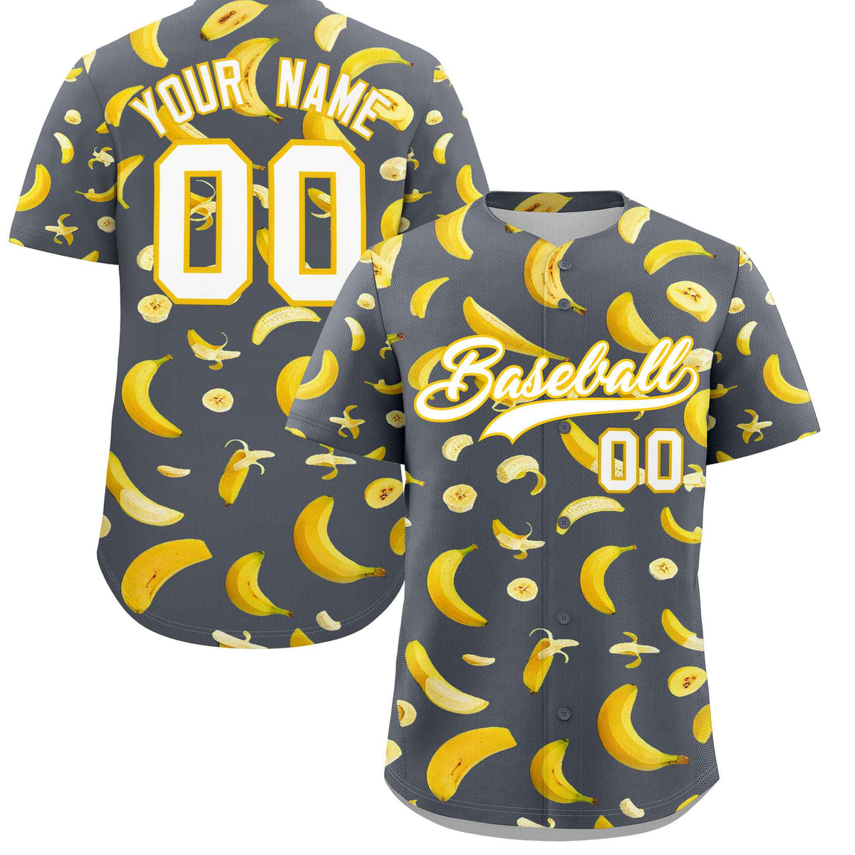 Custom Gray Banana Graffiti Pattern Fashion Authentic Baseball Jersey | Graffiti Pattern | Embroidery&amp;Dye-sublimation printing | KXKSHOP