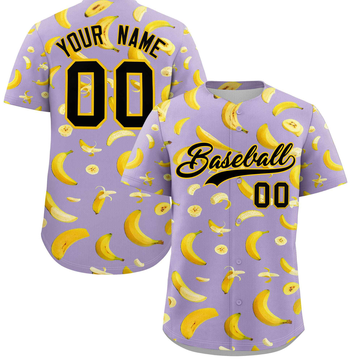Custom Light Purple Banana Graffiti Pattern Fashion Authentic Baseball Jersey | Graffiti Pattern | Embroidery&amp;Dye-sublimation printing | KXKSHOP