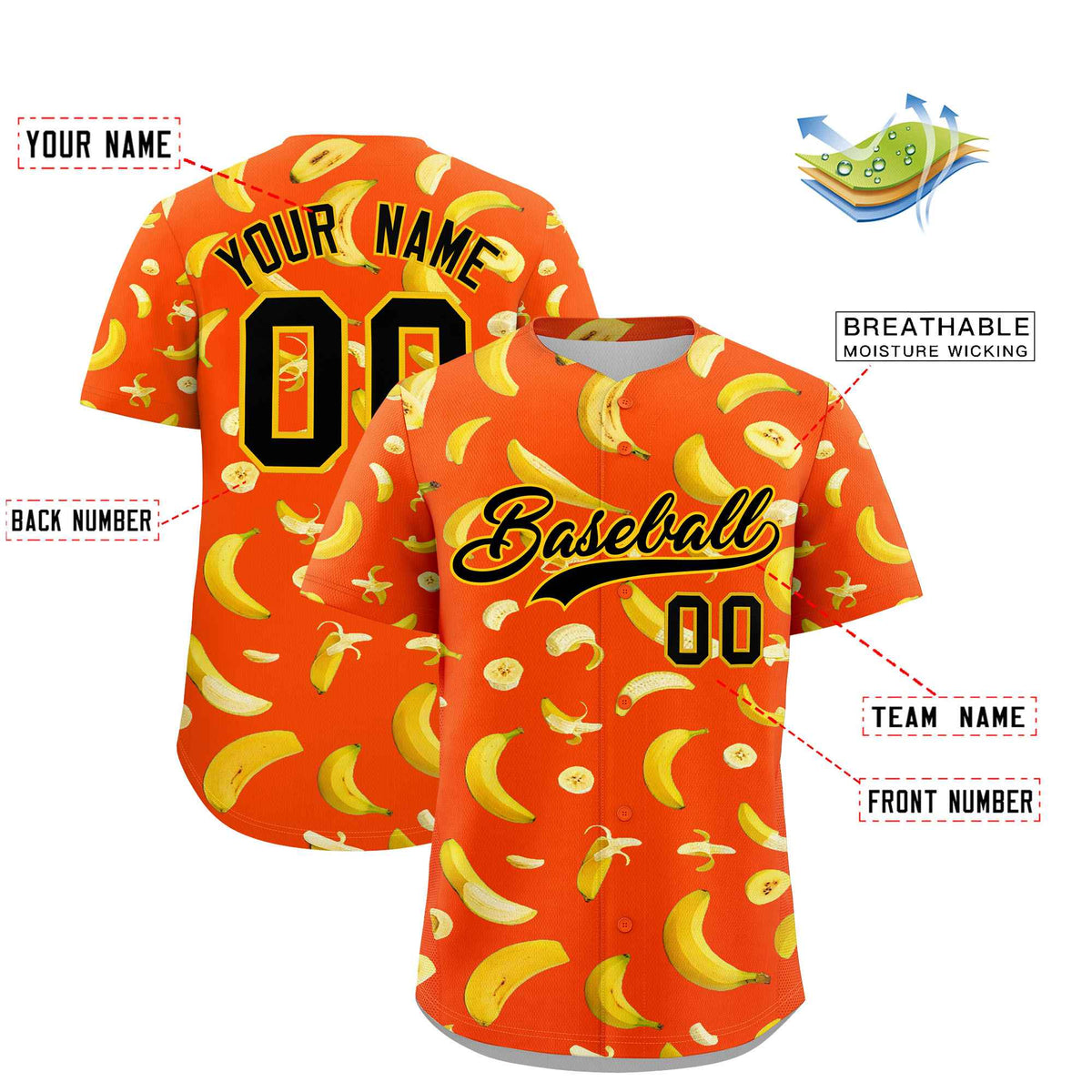 Custom Orange Banana Graffiti Pattern Fashion Authentic Baseball Jersey | Graffiti Pattern | Embroidery&amp;Dye-sublimation printing | KXKSHOP