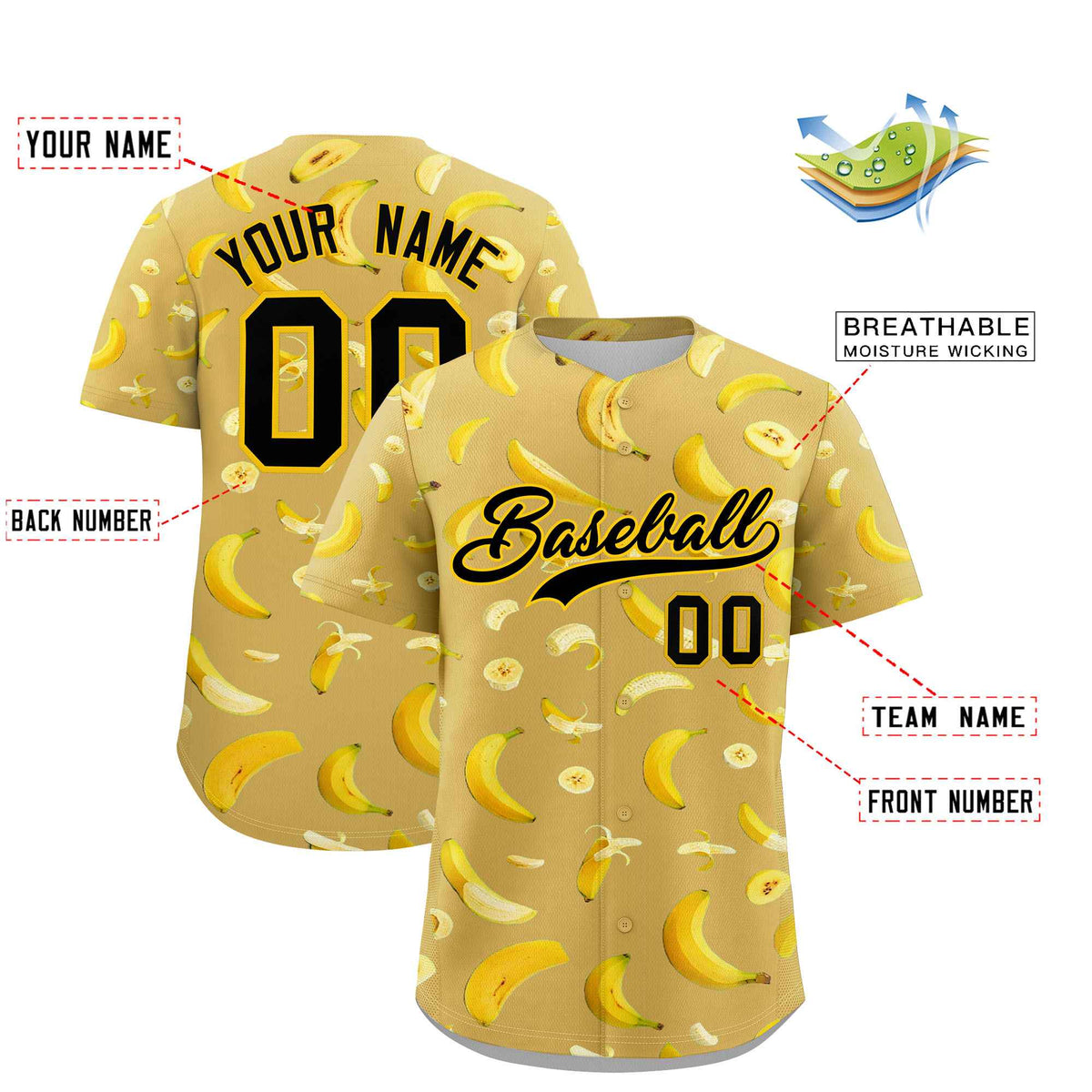 Custom Old Gold Banana Graffiti Pattern Fashion Authentic Baseball Jersey | Graffiti Pattern | Embroidery&amp;Dye-sublimation printing | KXKSHOP