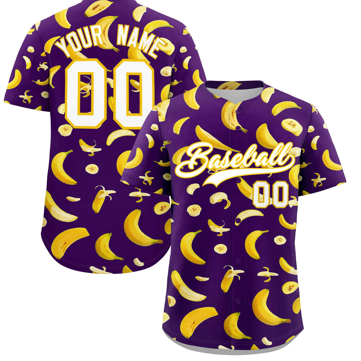 Custom Purple-02 Banana Graffiti Pattern Fashion Authentic Baseball Jersey | Graffiti Pattern | Embroidery&amp;Dye-sublimation printing | KXKSHOP