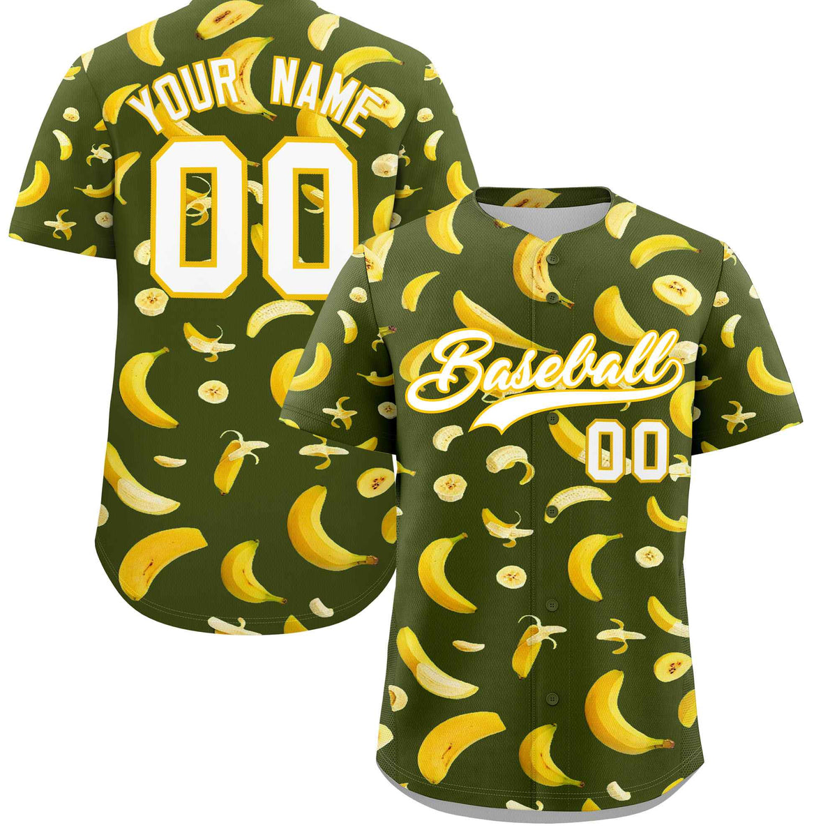 Custom Olive Banana Graffiti Pattern Fashion Authentic Baseball Jersey | Graffiti Pattern | Embroidery&amp;Dye-sublimation printing | KXKSHOP