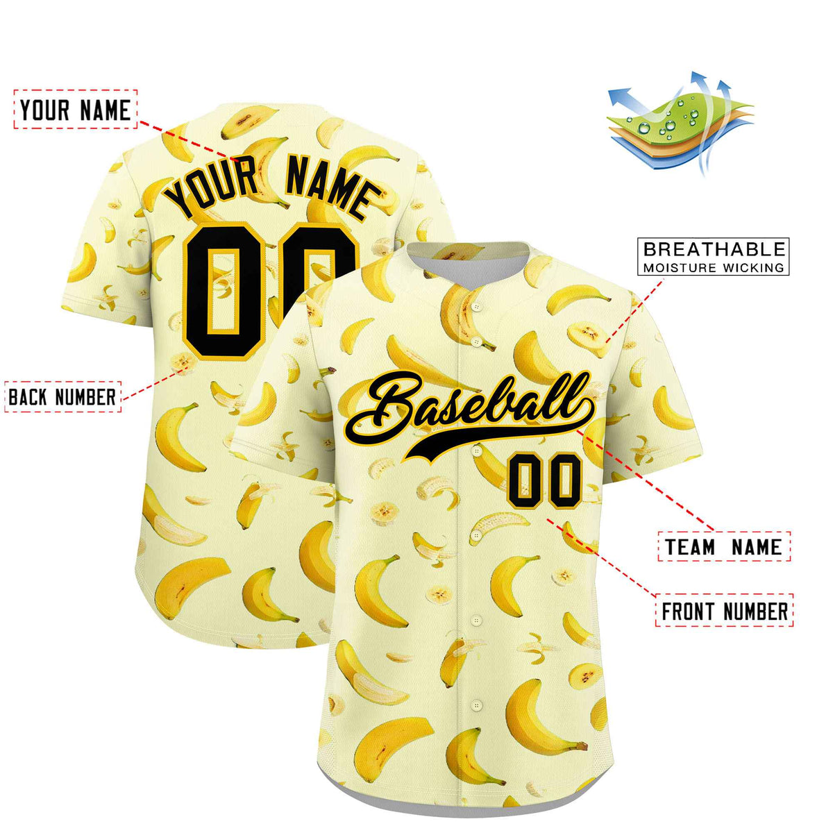 Custom Cream Banana Graffiti Pattern Fashion Authentic Baseball Jersey | Graffiti Pattern | Embroidery&amp;Dye-sublimation printing | KXKSHOP