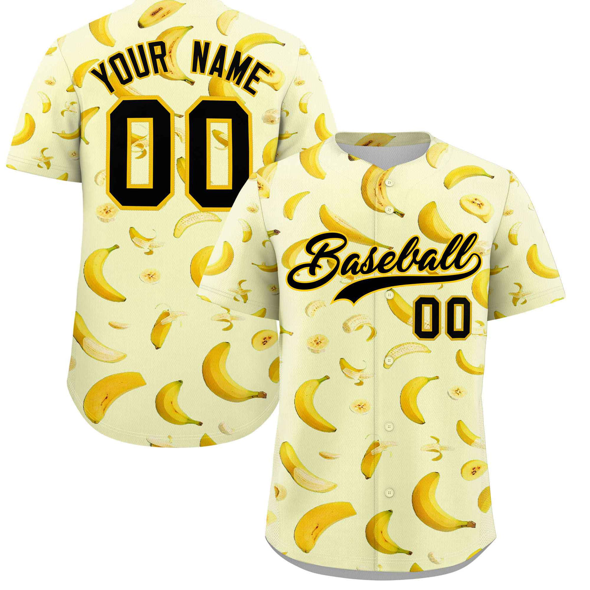 Custom Cream Banana Graffiti Pattern Fashion Authentic Baseball Jersey | Graffiti Pattern | Embroidery&amp;Dye-sublimation printing | KXKSHOP