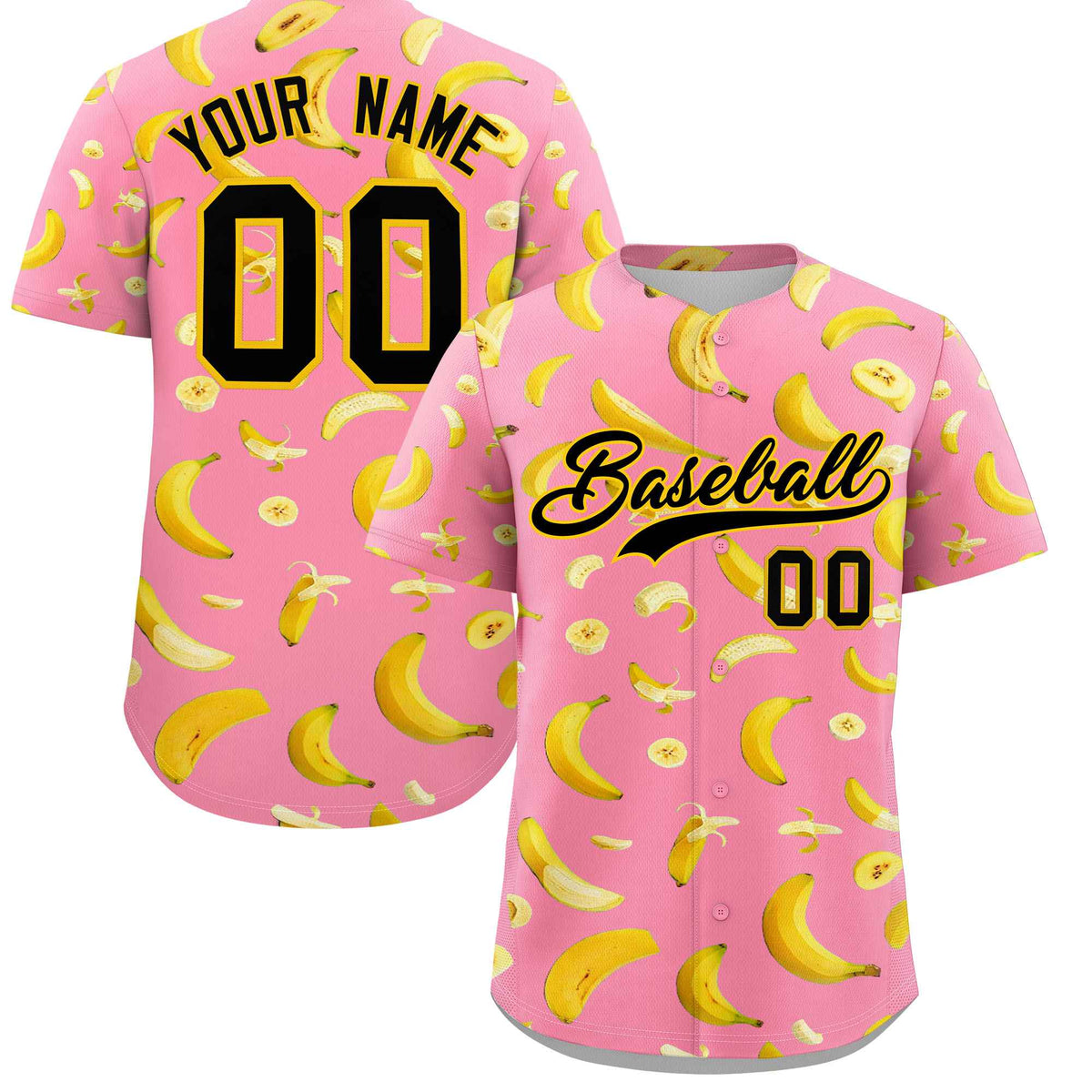 Custom Light Pink Banana Graffiti Pattern Fashion Authentic Baseball Jersey | Graffiti Pattern | Embroidery&amp;Dye-sublimation printing | KXKSHOP