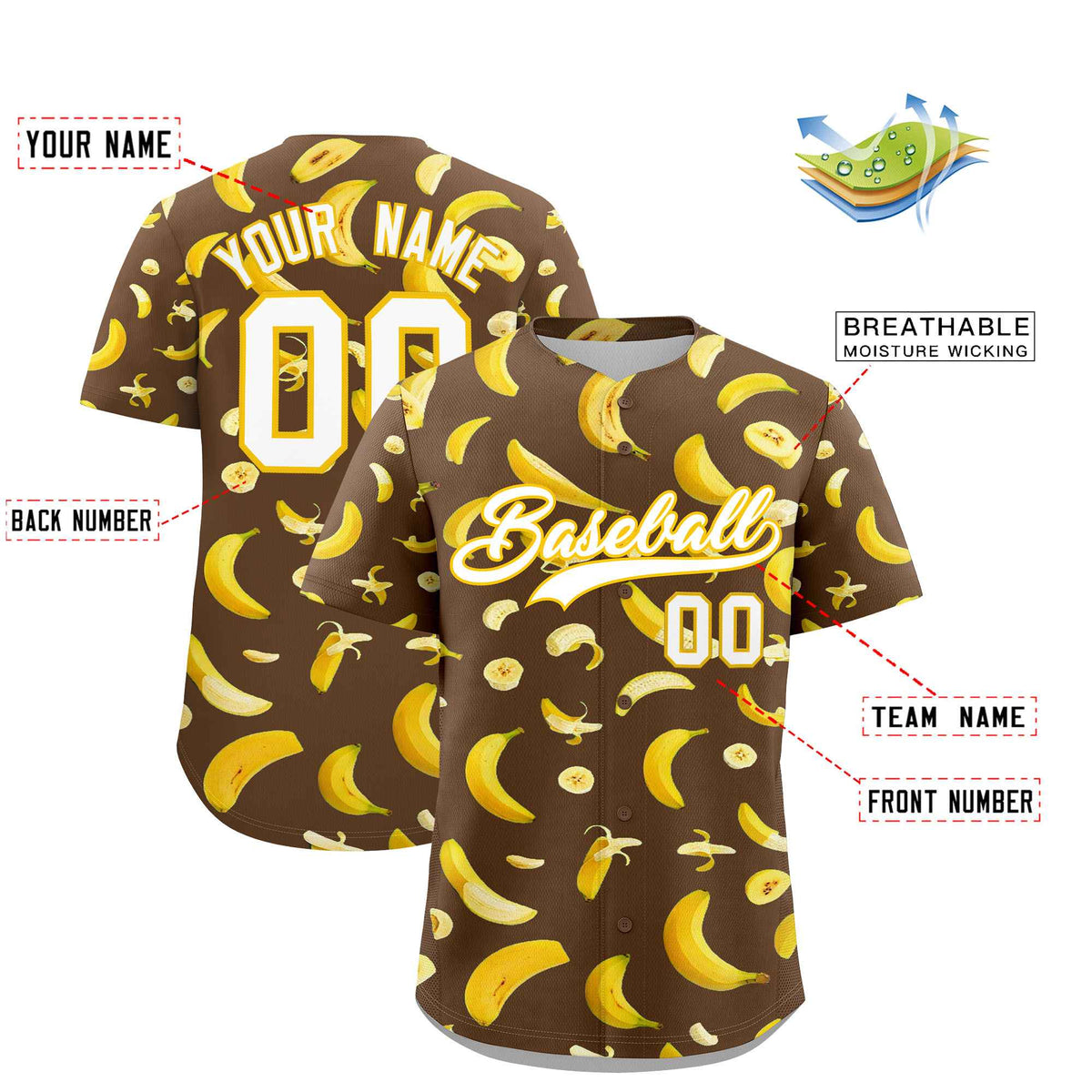 Custom Light Brown Banana Graffiti Pattern Fashion Authentic Baseball Jersey | Graffiti Pattern | Embroidery&Dye-sublimation printing | KXKSHOP