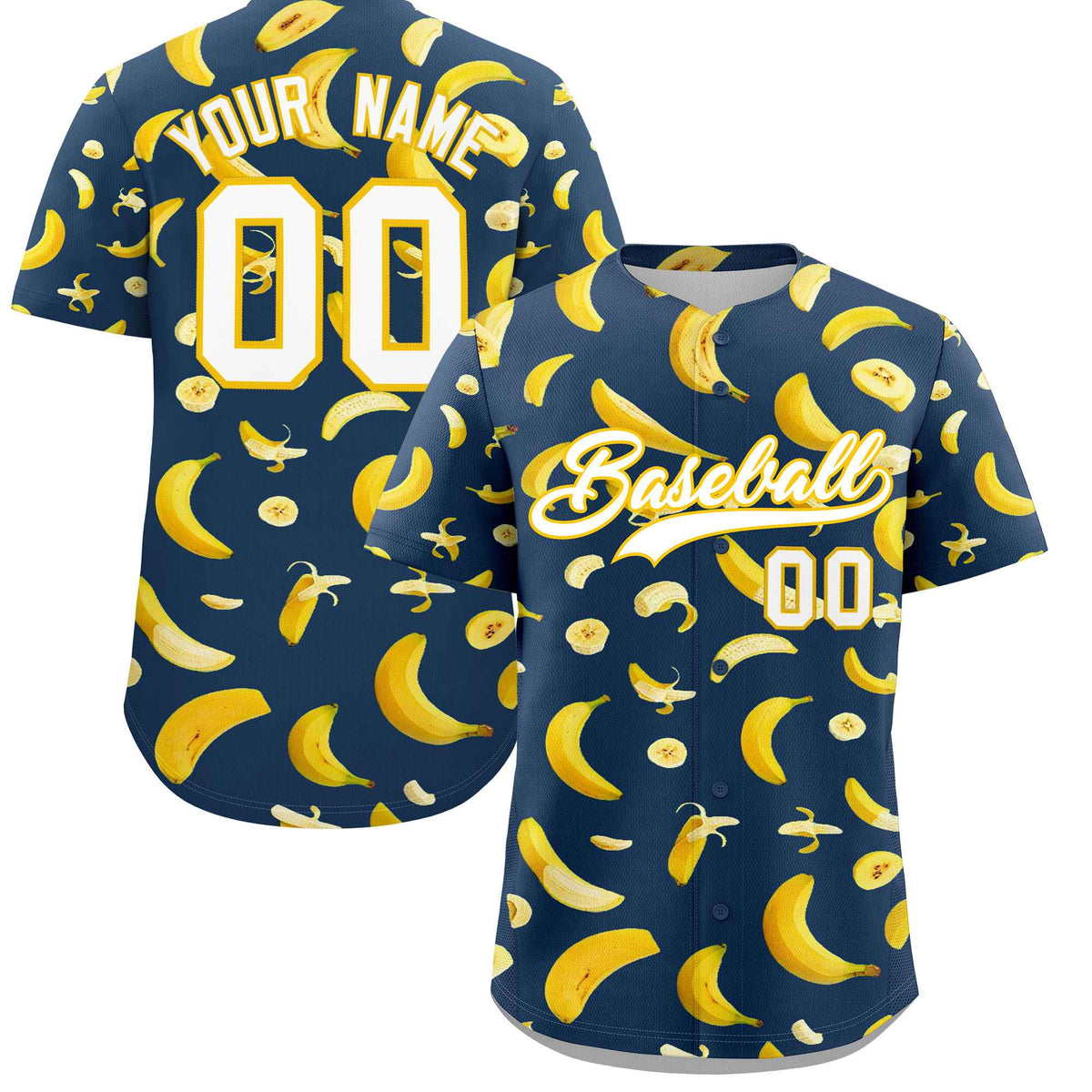 Custom Midnight Blue Banana Graffiti Pattern Fashion Authentic Baseball Jersey | Graffiti Pattern | Embroidery&amp;Dye-sublimation printing | KXKSHOP