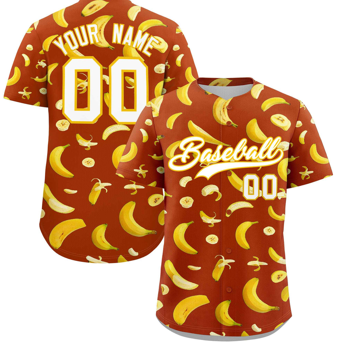 Custom Dark Orange Banana Graffiti Pattern Fashion Authentic Baseball Jersey | Graffiti Pattern | Embroidery&amp;Dye-sublimation printing | KXKSHOP