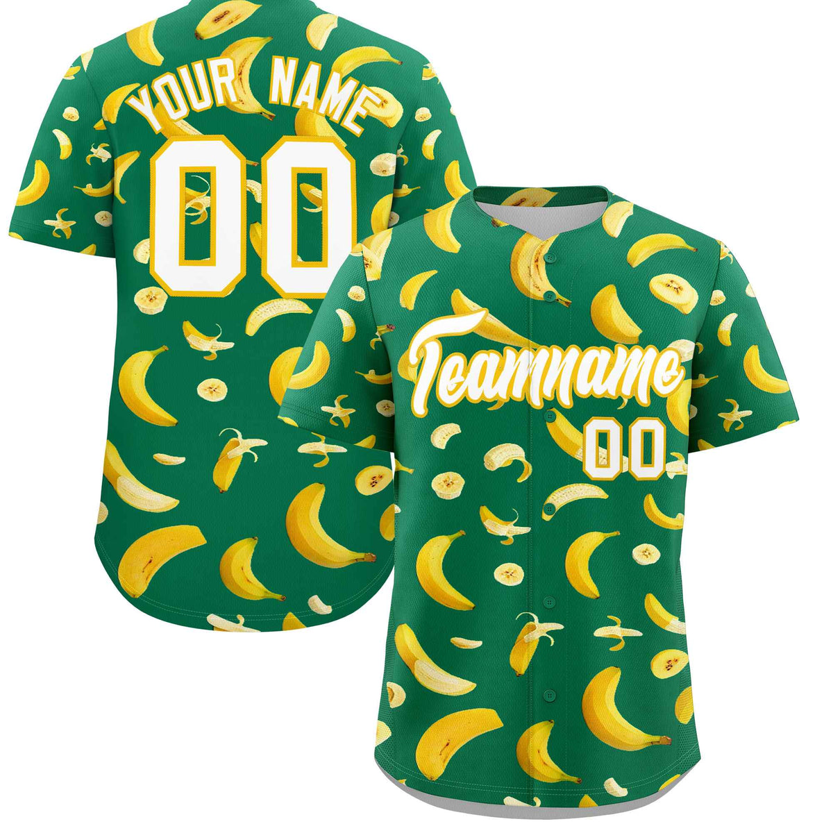 Custom Kelly Green Banana Graffiti Pattern Fashion Authentic Baseball Jersey | Graffiti Pattern | Embroidery&amp;Dye-sublimation printing | KXKSHOP