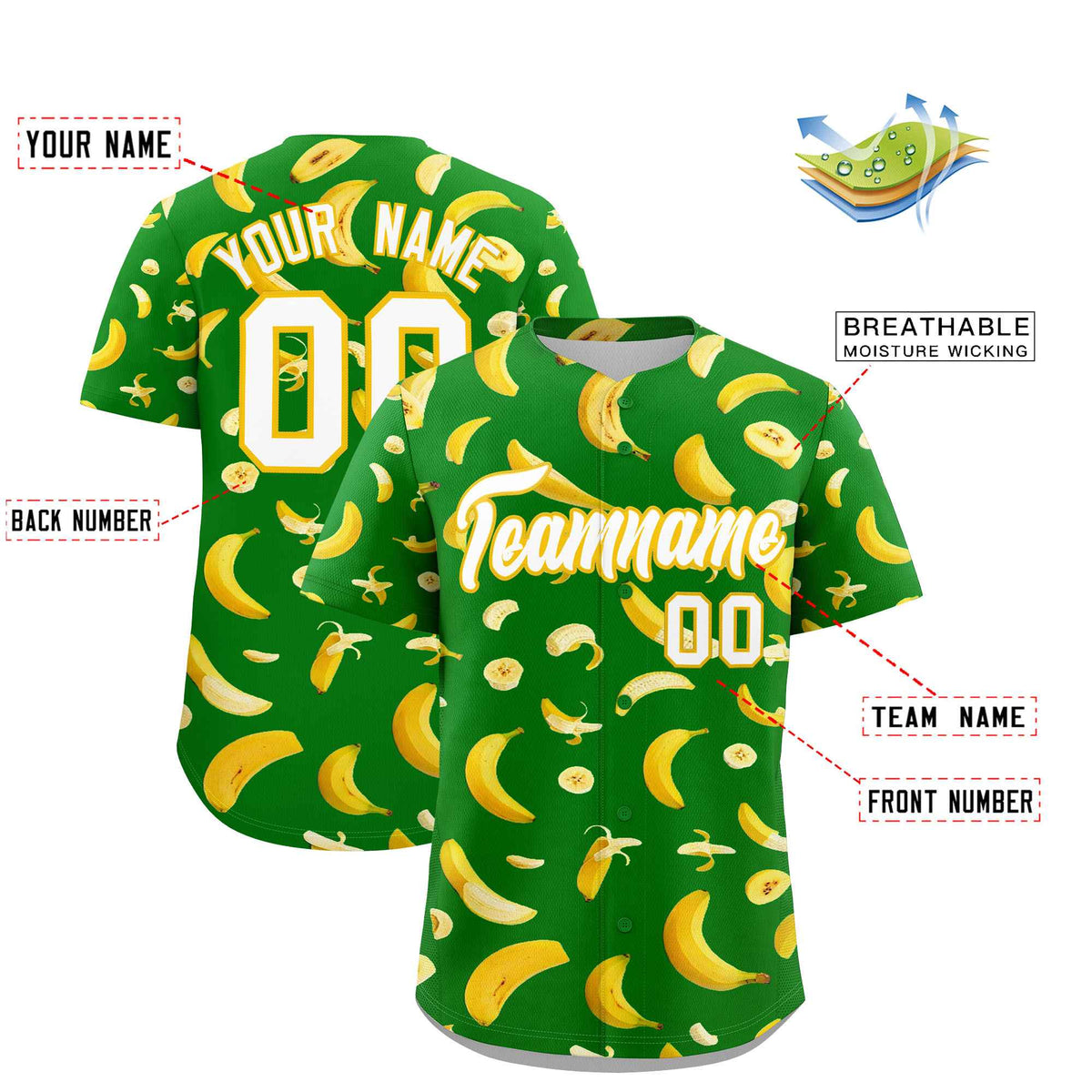 Custom Kelly Green-02 Banana Graffiti Pattern Fashion Authentic Baseball Jersey | Graffiti Pattern | Embroidery&amp;Dye-sublimation printing | KXKSHOP