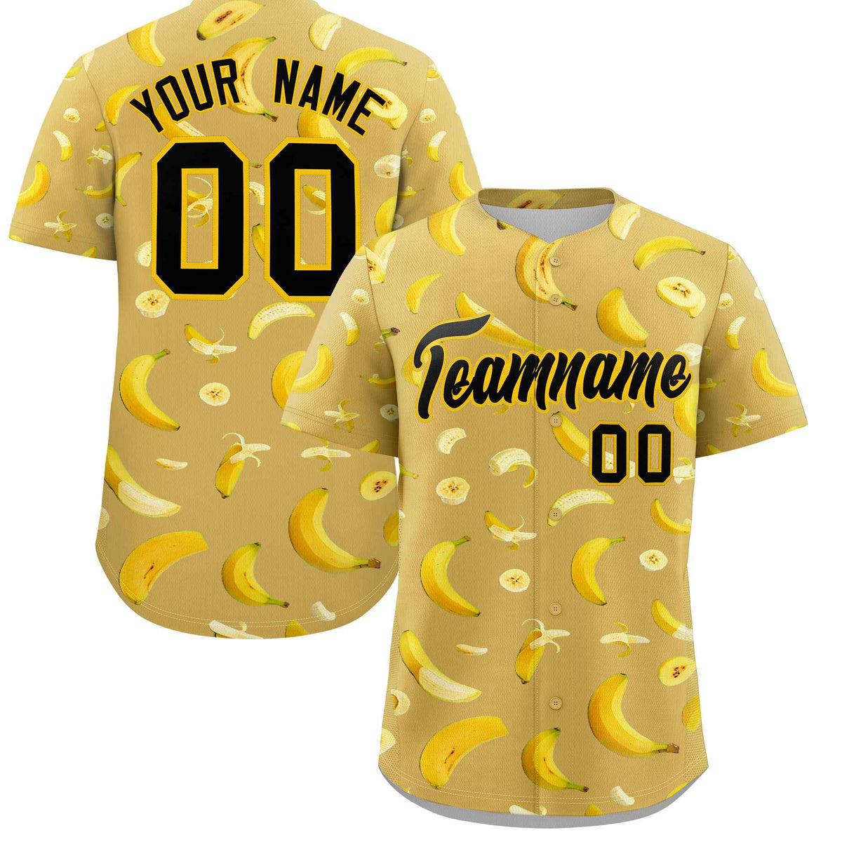 Custom Old Gold Banana Graffiti Pattern Fashion Authentic Baseball Jersey | Graffiti Pattern | Embroidery&amp;Dye-sublimation printing | KXKSHOP