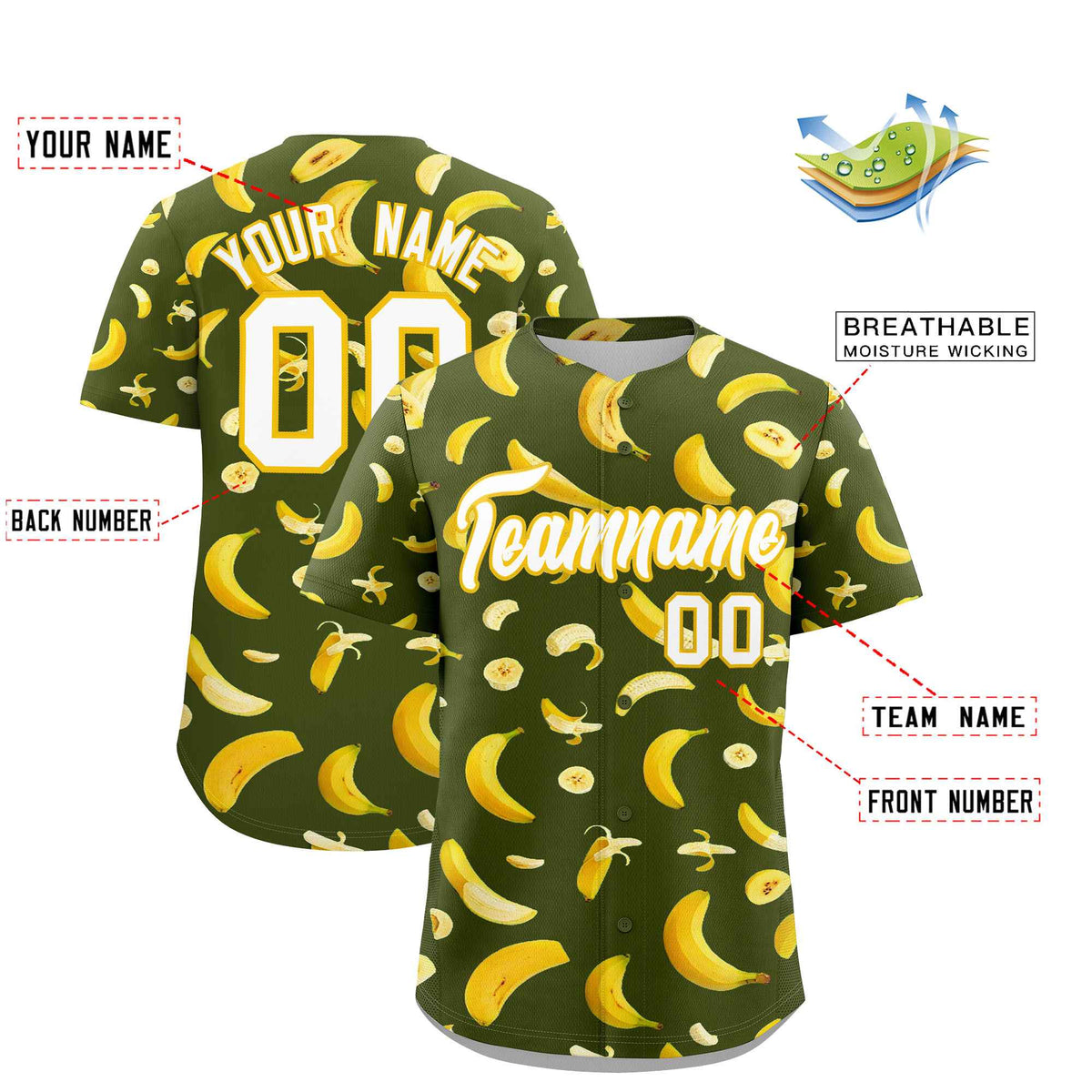Custom Olive Banana Graffiti Pattern Fashion Authentic Baseball Jersey | Graffiti Pattern | Embroidery&amp;Dye-sublimation printing | KXKSHOP